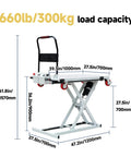 Heavy Duty Battery Powered Hydraulic Lift Table With Slide Rails For Trucks And Garages Offers 1100 Lb Capacity dimensions with 660lb load capacity.