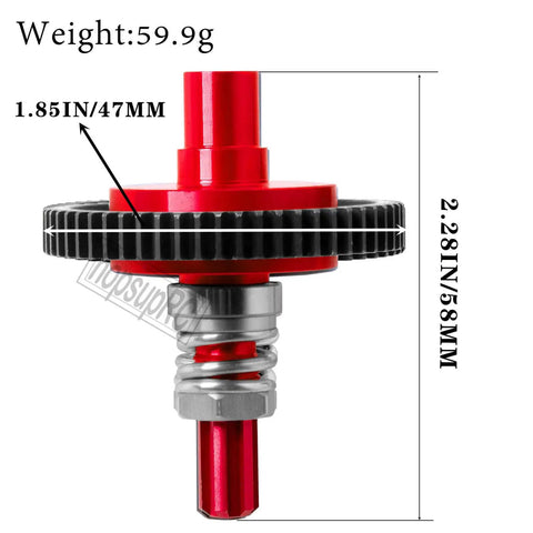 Beefed-Up 7075 Metal Spur Gear Slipper Clutch 57T 32dp With 3.175mm Pinion Gear Sets 15T 16T 17T Upgrades For One Tenth Scale And One Eighth Scale RC Trucks Like Granite Senton Big Rock Vorteks Kraton Outcast Typhon 3S 4S Red, side view dimensions