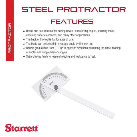 Handy Steel Protractor With Dual Graduation Scales For Bevel Setting And Angle Transfer In Woodworking And Metalworking, 6 Inch Blade