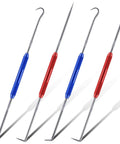 Beefy And Reliable Double Pointed Scriber Set With Knurled Aluminum Grip Rust Proof Steel Marking Hooks displaying red and blue handles.