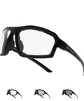 Badass Z87 Rated Photochromic Motorcycle Safety Glasses With Shatterproof Lens And Matte Black Shell, side view.