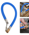 Heavy Duty Tire Inflator Hose Set With Locking Air Chuck And Pressure Gauge Compatible With Air Pumps For Cars Trucks And SUV Helping Keep Your Tires Fully Charged While Driving Daily Routine Quick Fix Patches Legit Pro Always Works, blue nylon hose with locking chuck