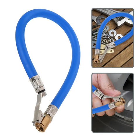 Heavy Duty Tire Inflator Hose Set With Locking Air Chuck And Pressure Gauge Compatible With Air Pumps For Cars Trucks And SUV Helping Keep Your Tires Fully Charged While Driving Daily Routine Quick Fix Patches Legit Pro Always Works, blue nylon hose with locking chuck