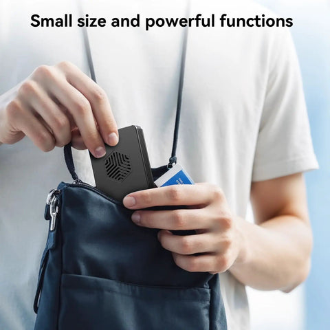 Premium M2 NVMe SSD Enclosure With Built In Cooling Fan Thunderbolt 5 4 3 And USB4 Compatible being placed in a bag.