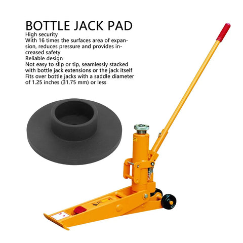 Bottle Jack Pad With 16X Expansion Surface For Safer Lifts, Anti Slip Jack Saddle for Various Bottle Jacks shown with orange jack