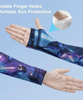 Ice Silk Arm Sleeves With Upf 50 Sun Protection And Cooling Compression To Keep You Chill During Backyard Hangouts Weekend Drives And Summer Workouts Without Breaking A Sweat For Men And Women, featuring flexible finger holes.