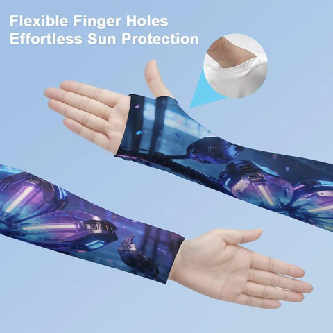 Ice Silk Arm Sleeves With Upf 50 Sun Protection And Cooling Compression To Keep You Chill During Backyard Hangouts Weekend Drives And Summer Workouts Without Breaking A Sweat For Men And Women, featuring flexible finger holes.