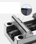 Close-up of Heavy Duty Fourth And Fifth Axis Selfcentering Bench Vise With Pneumatic Workholding Design showing 60-degree angle and clamping teeth.