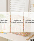 Sewing Machine Cover With Storage Pockets And Quilted Floral Dust Cover Foldable Fabric Storage Basket on sewing table