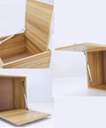 Soft Close Toy Box Lid Hinge and Gas Spring Support 270mm 100N 2 Pack installed on wooden boxes demonstrating slow descent