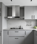 Modern kitchen with 5 Inch Hole Centers Black Zinc Alloy Cabinet Handles 10 Pack For Kitchen Drawers And Dresser Pulls.