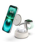 MagSafe 3 In 1 Charging Station With Qi2.2 25W Fast Wireless Charger And Cooling Fan On Off Control Magnetic Dock for charging devices.