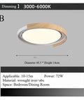 Chandelier Light, Modern Invisible Ceiling Fan with Light for Bedroom, Acrylic Bladeless Wood and Chandelier Lighting(B-48cm) shown with a diameter of 48.5cm and height of 14cm.