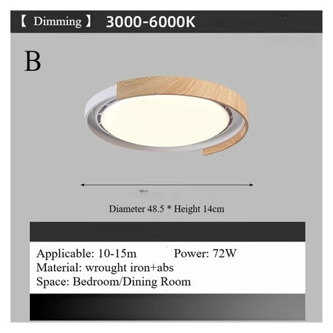 Chandelier Light, Modern Invisible Ceiling Fan with Light for Bedroom, Acrylic Bladeless Wood and Chandelier Lighting(B-48cm) shown with a diameter of 48.5cm and height of 14cm.