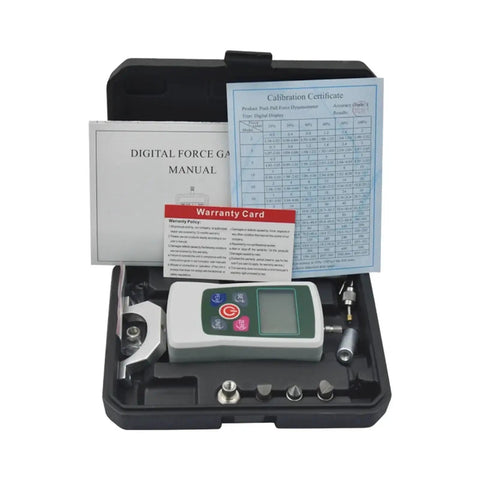 Digital Force Gauge For Push And Pull Strength Testing, 500 Newton, 110 Pound, 50 Kilogram, 1800 Ounce Max Readout, High Accuracy, Portable Lab And Gym Tool For Rehab, Sports Training And DIY Measurements in case with manual
