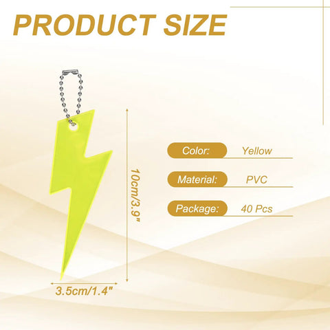 Thunder Shaped Safety Reflector Pendant Keychain Set With Chain, 40 Pieces, High Visibility Yellow PVC Tag Dimensions
