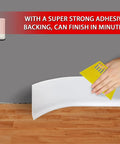 Applying Vinyl Wall Baseboard Molding 4 Inch Peel And Stick Self Adhesive White 40 Feet Flexible Rubber Trim on wall