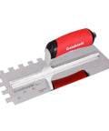Half Inch Square Notch Trowel With Soft Grip Handle Pro Grade Stainless Steel Build Heavy Duty Tool, side angle view
