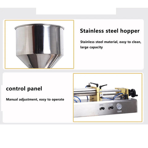 Rugged Single Head Pneumatic Paste Filler Machine With Slick 30 Liter Hopper And Stainless Steel Piston Pump control panel view.