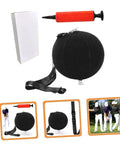 Inflatable Golf Swing Trainer Set With Adjustable Neck Rope And Inflator, Portable posture aid, black ball and pump shown