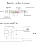 FS N13 Fiber Optic Amplifier And Diffuse Induction Photoelectric Switch operation interface with wiring diagram