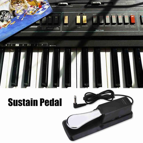Dope Universal Sustain Pedal For Digital Pianos And MIDI Keyboards One Quarter Inch Jack Foot Pedal Mat adjacent to keyboard