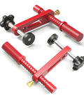 20mm Woodworking Clamp Set with Red Protective Pads on aluminum vise, height adjustable for bench use, includes positioning pins.