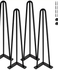 28 Inch Black Hairpin Table Legs Set of 4, Heavy Duty 900 Lb Capacity, DIY Furniture Legs shown with screws and rubber protectors
