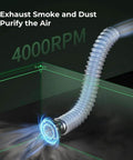 Flexible exhaust hose for laser engraver enclosure, blue vent glow, 4000RPM label