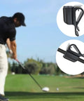 Two Pack Putter Clip Holder For Golf Bag, Durable Plastic Black Golf Accessories, shown clipped on and with golfer on course