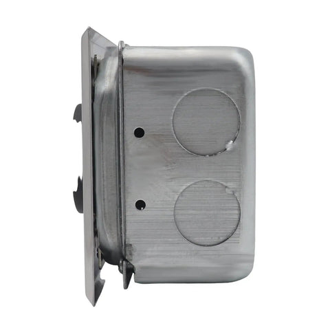 Built Like A Tank 50 Amp Power Outlet Receptacle Nema 14 50R Four Prong Socket side view of heavy duty galvanized steel housing.