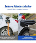 Before and after view of All Weather Magnetic EV Charger Port Cover Chrysler Pacifica Hybrid on a vehicle.