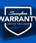 Swingline warranty badge for Electric Three Hole Punch, 50 Sheet Capacity, Jam Free Reverse Switch, Push Button Control.