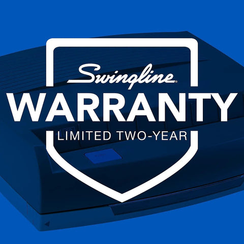 Swingline warranty badge for Electric Three Hole Punch, 50 Sheet Capacity, Jam Free Reverse Switch, Push Button Control.