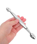 Hand holding 2 Pack Zinc Alloy Cabinet Pull Handles Vintage Door Pulls For Wardrobe And Furniture Bright Chrome Finish 128mm Hole Spacing