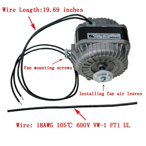 AC Shaded Pole Fan Motor 120V 60Hz 18W Output For Small Ventilation and Refrigeration Gear with wires and mounting screws