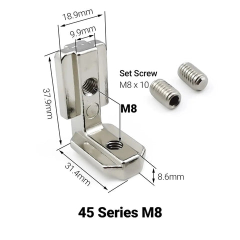 Heavy Duty L Shape Corner Brace Brackets With Matching Screws For Quick Furniture Repair Built Tough, M8 steel, dimensions shown