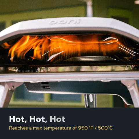 Koda 16 Natural Gas Pizza Oven For Outdoor Cooking 16 Inch Gas Powered Pizza Oven With Regulator And Hose, showing flames inside.