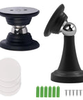 RV Magnetic Door Catch Set 2 Pack with hardware, durable black material, ideal for campers, trailers, and cabins to hold doors open.