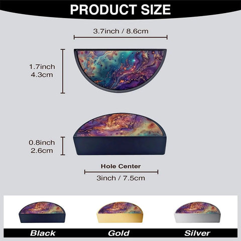 Cosmic Nebula Fluid Marble Cabinet Handles 3 Inch Center Semicircle Drawer Pulls Black Solid Zinc Alloy Hardware with size.