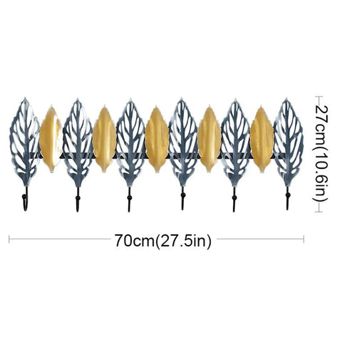 Kick Your Daily Clutter Aside With This Slick Wall Mounted Coat Rack Featuring Dang Sturdy Door Hooks That Handle Clothes Hats Robes And Towels Without Trouble 70cm coat rack with leaf design, silver and yellow, for wall-mounted organization.