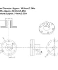 Technical drawing of Aluminum Flange Coupling For RC Models 14mm Shaft with dimensions and high precision engineering details.