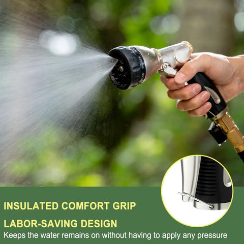 Heavy Duty Garden Hose Nozzle With All Metal Die Cast Zinc Alloy Build, 8 Adjustable Spray Patterns, High Pressure Sprayer in use