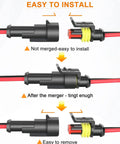 Waterproof 2 Pin Automotive Wiring Connector Kit With 16 AWG 2 Wire Plugs And Heat Shrink Tubing IP68 Seal installation view