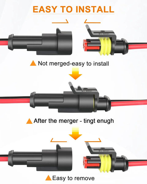 Waterproof 2 Pin Automotive Wiring Connector Kit With 16 AWG 2 Wire Plugs And Heat Shrink Tubing IP68 Seal installation view