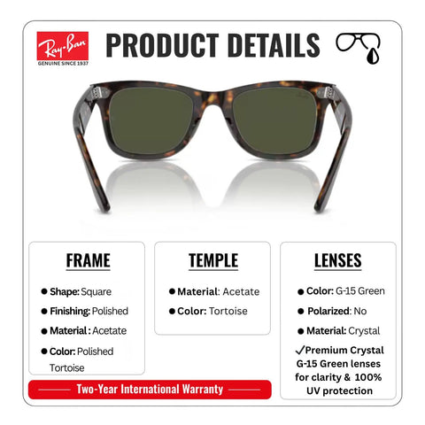 Square Shape Non Polarized Sunglasses With G15 Green Lens For Men And Women Includes Official Eyewear Kit, frame and lens details