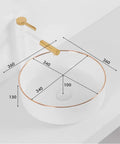 Built Tough Rectangular Ceramic Vessel Sink For Modern Bathroom Vanities Above Counter Wash Basin with gold faucet, 360mm size.