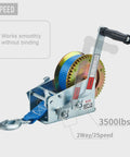 Beefy 3500 Lb Boat Winch With 32ft Blue Strap 2 Speed Hand Winch for boat trailer towing, steel construction and gear