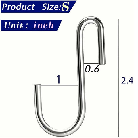 50 Pack 2.4 Inch Heavy Duty 304 Stainless Steel S Hooks For Kitchen Pots Pans Utensils Towels Tools Clothes And More No Rust Durable Hanging Hooks For Cabinets Racks Shelves