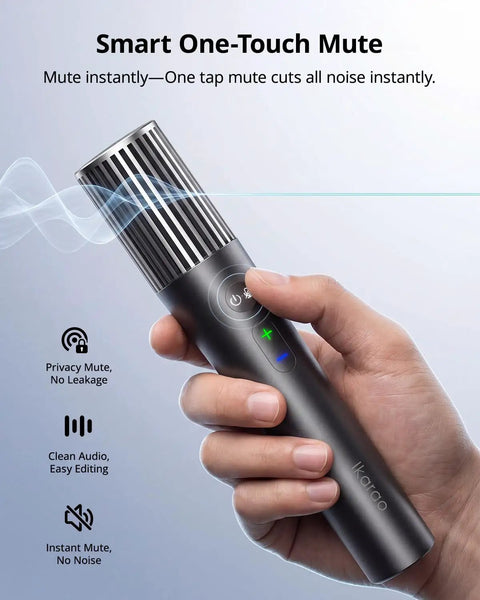 Wireless Karaoke Microphone Set With Dual Channel Receiver And UV Self Cleaning Storage Case, 2 Handheld Dynamic Mics shown in hand